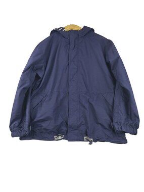 Hanna Andersson Navy Blue Hooded Rain Jacket Striped Liner Pockets Zip Up 160